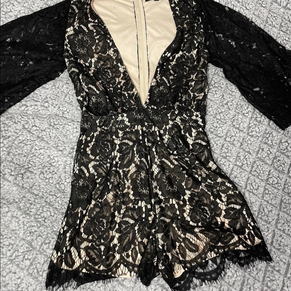 MissGuided Black/Nude Lace Romper, size 2 US /6 UK